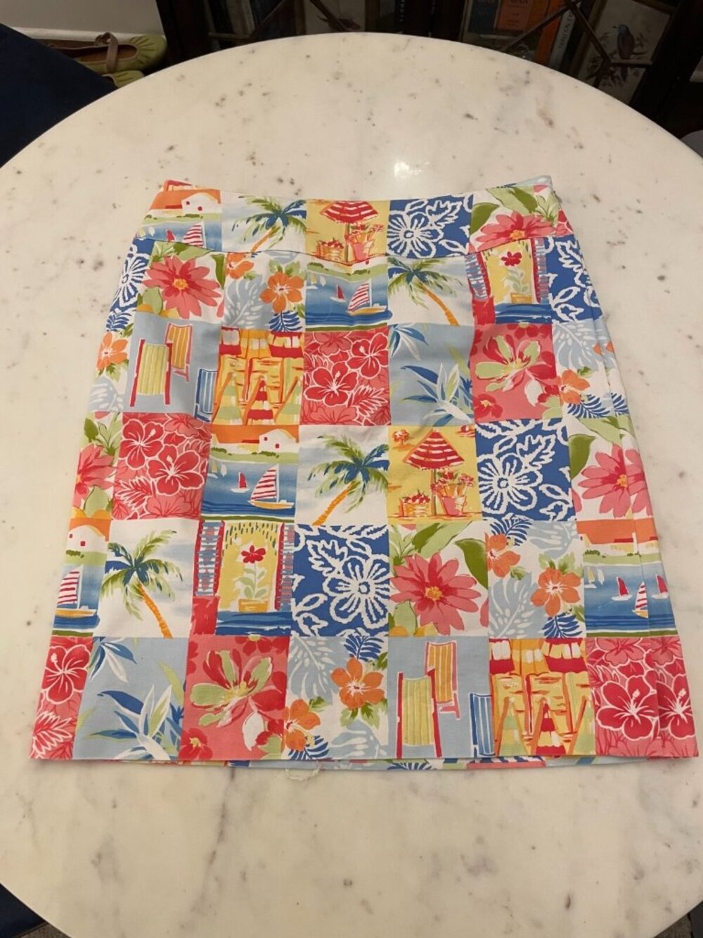Talbot's Womens Size 8 Skirt Floral Tropical Cotton Spandex Side Zip Preppy